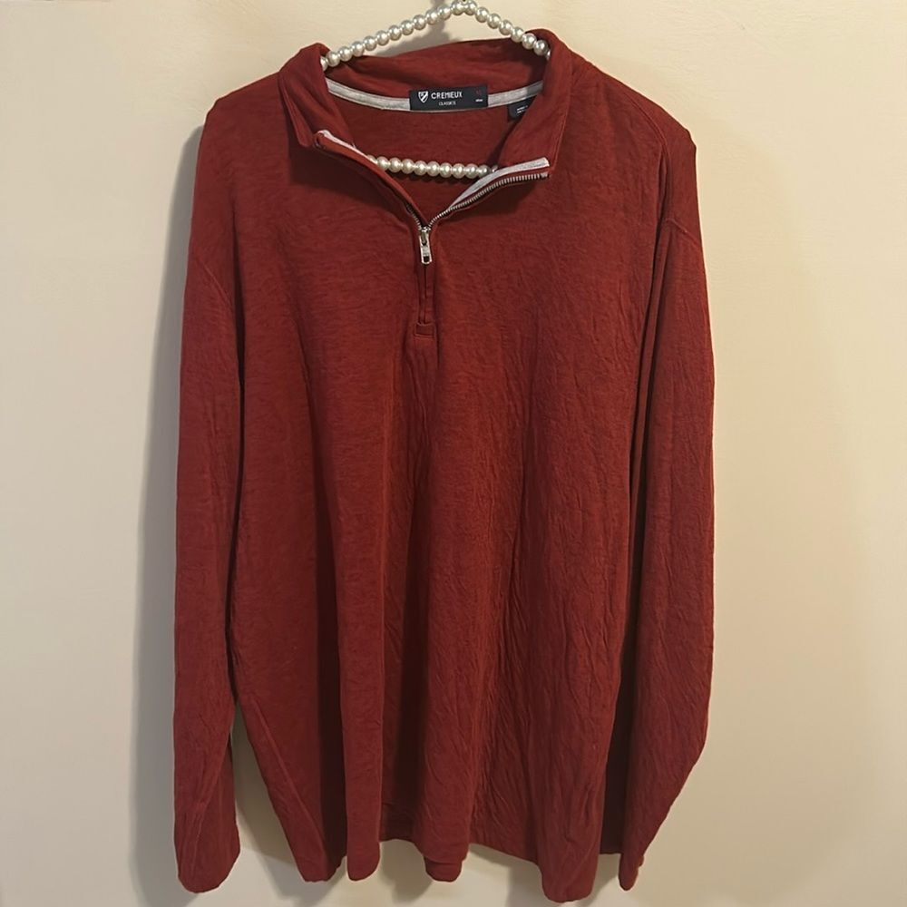 Cremieux Classics Mens XL Quarter Zip Pullover Sweater Rust Red Long Sleeve Knit